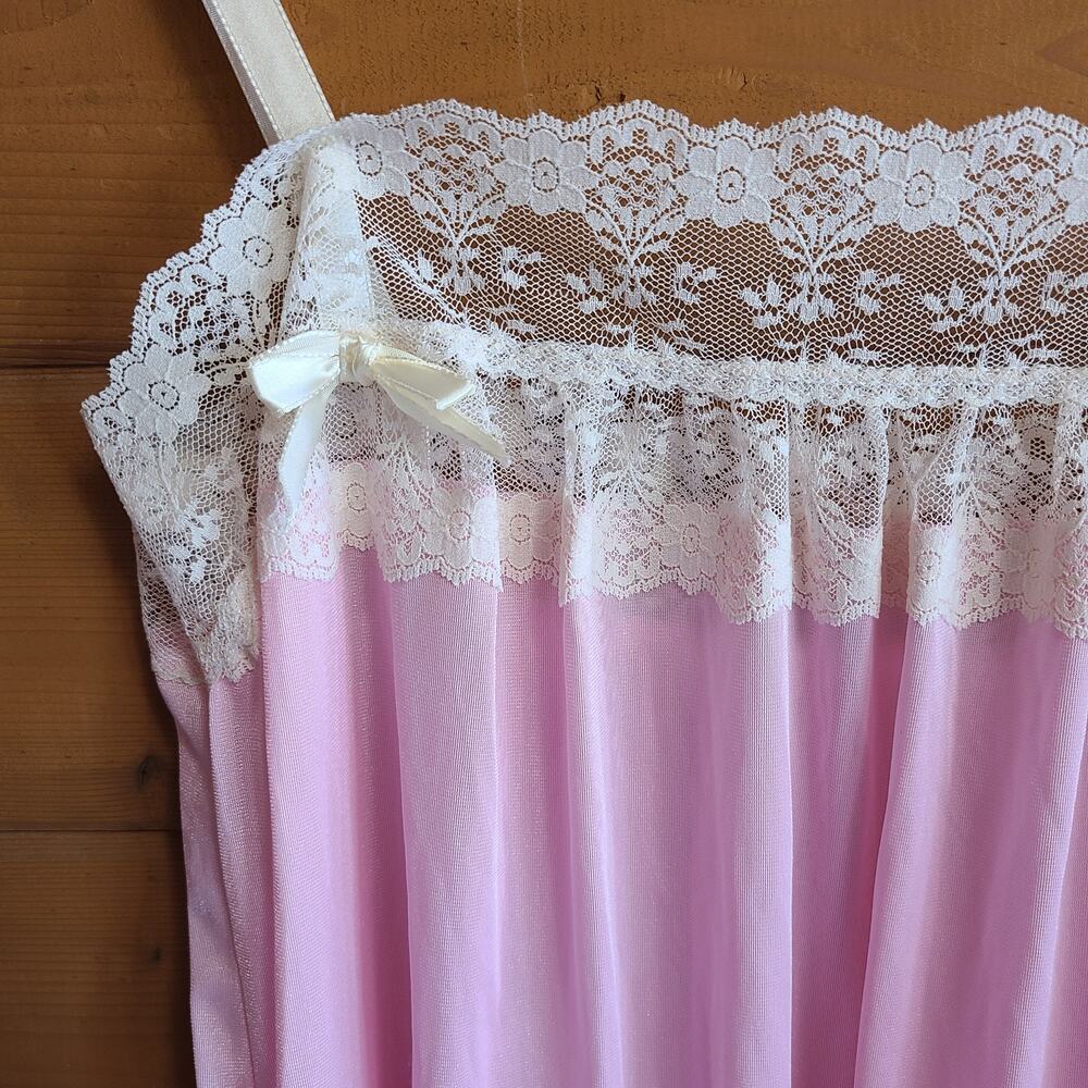 Vintage Slip Dress Pink Lace Lingerie Night Gown Med Feminine Retro Cottagecore - Picture 2 of 5